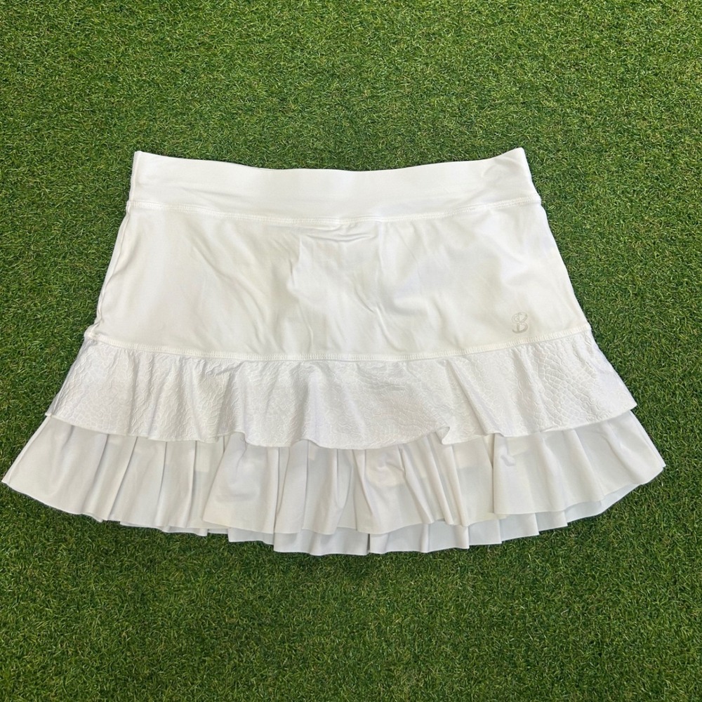Sofibella White Ruffle Tennis Skort Textured Honeycomb Pleated Athletic Skirt L